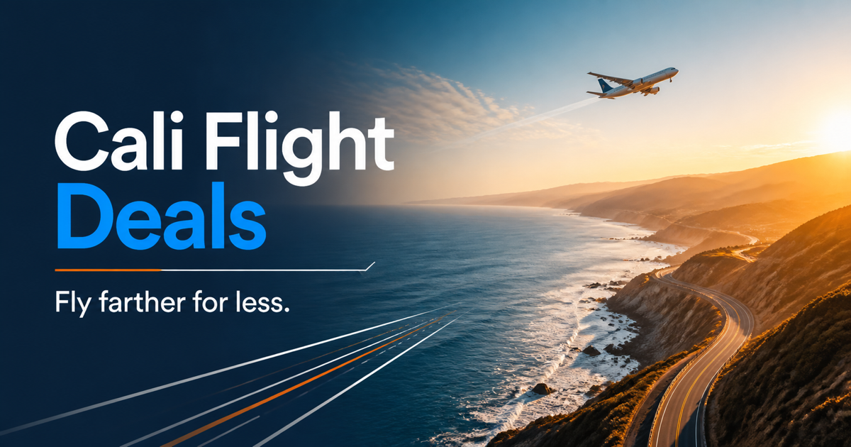 Cali Flight Deals — Fly farther for less, with a plane departing over the California coast